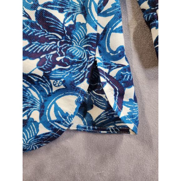 Tory Burch Button Up Tunic Top Womens Size 10 Blue Floral Geometric Wool Silk - Picture 12 of 14